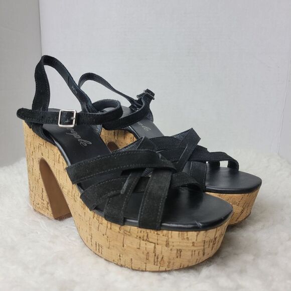 Free People Lisbon Womens Shoes Size 9 Platform Black Suede Mules/Heels - Picture 1 of 8